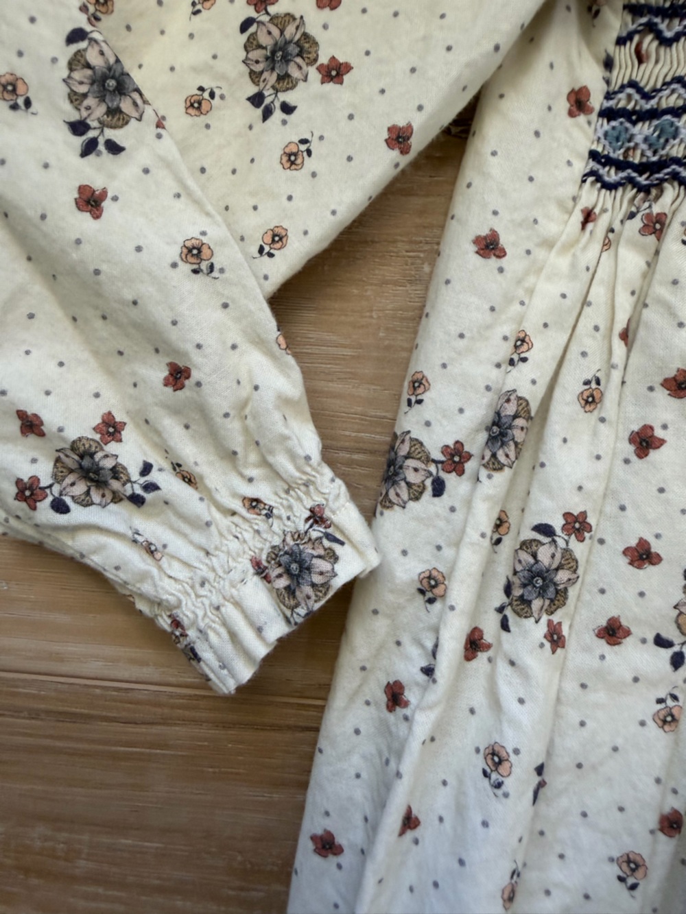 BAYBEE Cream Floral Smocked Long-Sleeve Kids Dress - Picture 4 of 10